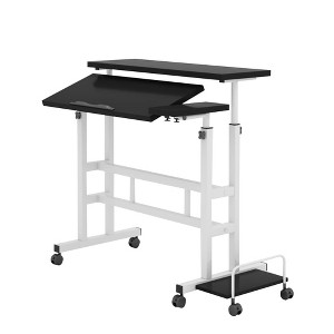 Liftable Standing Desk, Portable Rolling Computer Desk with Lockable Casters, Adjustable Height, 2-Tier Workstation - 1 of 4