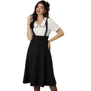 Allegra K Women's Brace High Waisted Lace Up Midi Suspender Skirt - 1 of 4