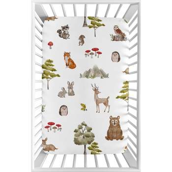 Sweet Jojo Designs Gender Neutral Unisex Baby Fitted Mini Crib Sheet Watercolor Woodland Forest Animals Green Brown White