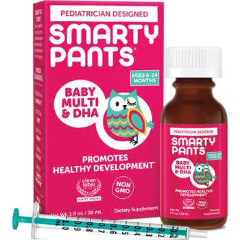 SmartyPants Baby Multi & DHA Liquid Drops with Vitamin C, D3, E, Choline, Lutein & Immune Support for Infants 6-24 Months - 1 fl oz