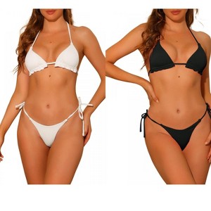 Elerevyo Women's Halter Ribbed Textured Tie Side Triangle Bottom Swimsuit Bathing Suits 2 Sets - 1 of 4