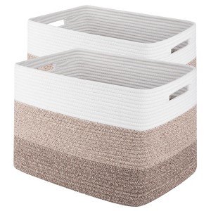 Aoibox Woven Storage Baskets for Organizing 2 Pack Rectangle Cotton Rope Baskets for Shelves Nursery Living Room Laundry Room - 1 of 4