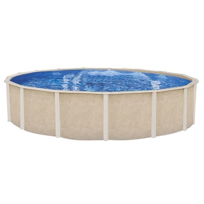 Embassy Pool Co Fiesta Key 15 Foot x 52 Inch Round Hard Sided Steel Frame Swimming Pool Package with Liner, Filter, Pump, Ladder, and Skimmer, Beige