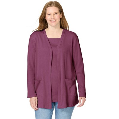 Woman Within Plus Size Two-Pocket Ribbed Cardigan