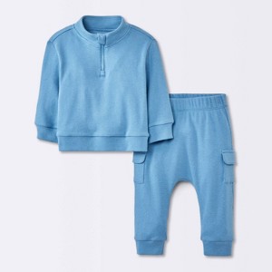 Baby Boys' 2pc Cozy Quarter Zip Top & Bottom Set - Cloud Island™ Blue - 1 of 4