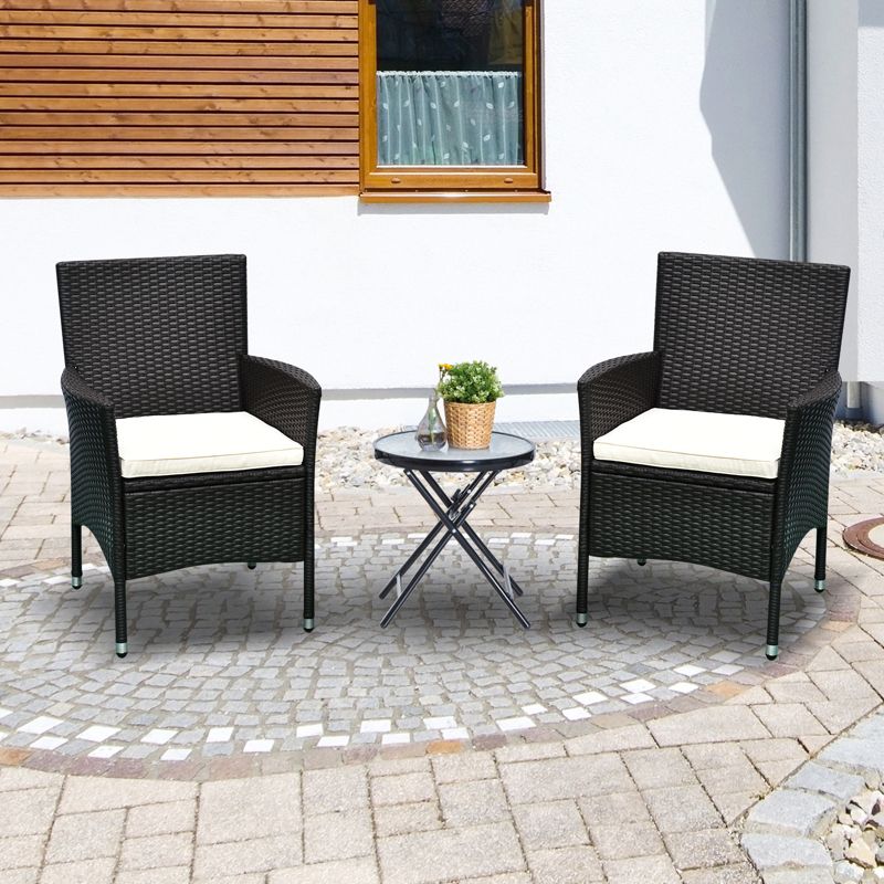 Outsunny 2 PCS Rattan Wicker Dining Chairs with Cushions and Anti-Slip Foot, Patio Stackable Chairs Set for Backyard, Garden, Lawn, Dark Coffee, 3 of 9