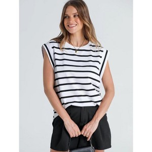 Women's Raglan Sleeve Stripe T-Shirt - Relaxed Fit Crewneck Top - 1 of 4