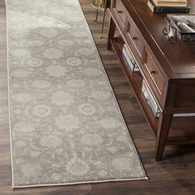Grey and Ivory Floral Reversible Runner Rug