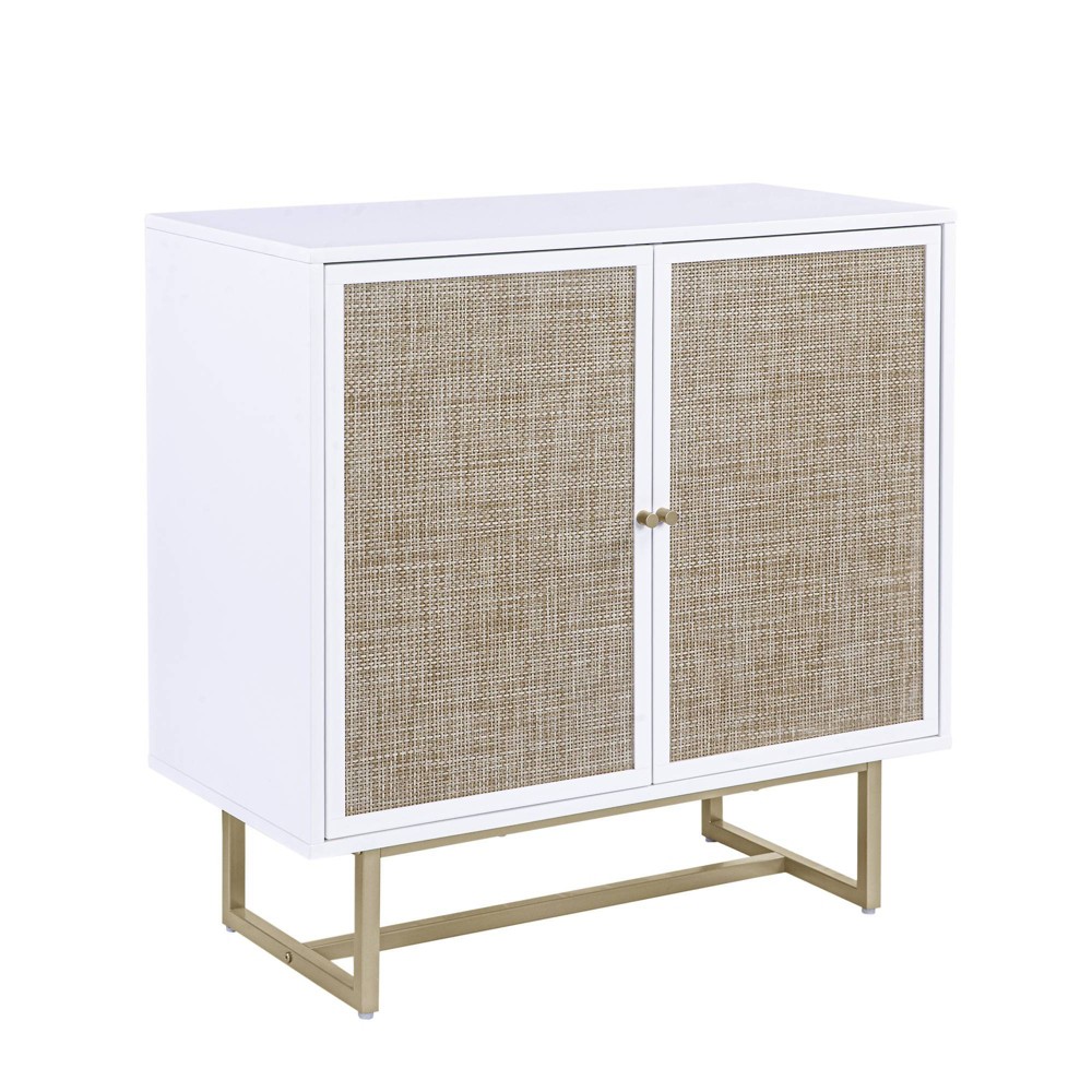 Photos - Wardrobe Nathan James Kova Storage Cabinet Textured Rattan White Wood: Oak Surface, Metal Frame, Fixed Shelf, 32" Height