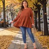 Women's Plus Size Casual Knit Babydoll Long Sleeve Peplum Blouse - Agnes Orinda - 2 of 4