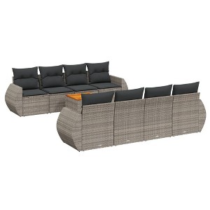 vidaXL 9 Piece Patio Sofa Set with Cushions Gray Poly Rattan - 1 of 4