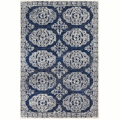 Mark & Day Arezzo 2'x3' Rectangle Tufted Indoor Area Rugs Dark Blue: Wool, Stain-Resistant, Traditional Medallion Pattern