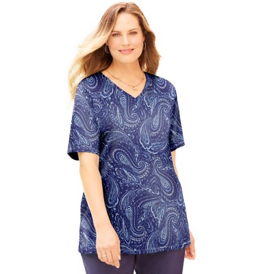 Catherines Women's Plus Size Petite Suprema Short Sleeve V-Neck Tee