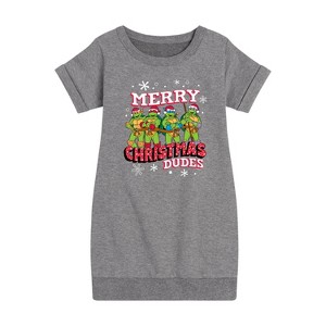 Girls' - Teenage Mutant Ninja Turtles - Merry Christmas Dude Graphic Short Sleeve Fleece Dress - 1 of 4