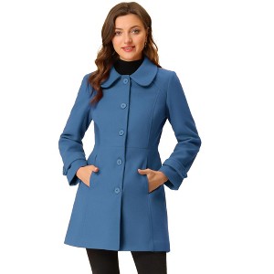 Allegra K Women's Peter Pan Collar Single Breasted Outwear Winter Buttoned Long Coat - 1 of 4