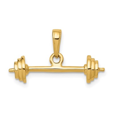 Black Bow Jewelry 14k Yellow Gold 3D Barbell Pendant