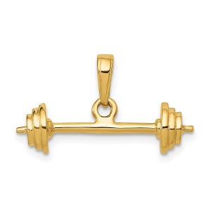 Black Bow Jewelry 14k Yellow Gold 3D Barbell Pendant - 1 of 4