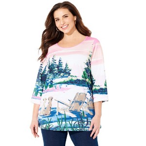 Catherines Women's Plus Size 3/4 Sleeve Seasonal Tee - 1 of 4