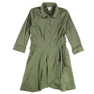bar III Womens Half Button Flounce Shirt Dress