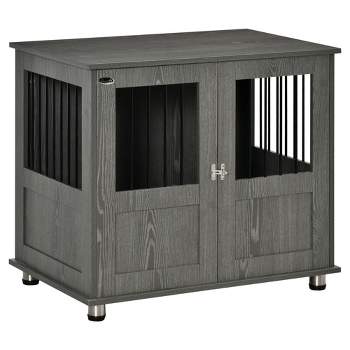 PawHut Stylish Dog Kennel, Wooden End Table Furniture with Cushion & Lockable Magnetic Doors, Small Size Pet Crate Indoor Animal Cage