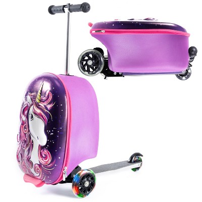 Unicorn Hardshell Kids' Carry-On Scooter Luggage with LED Wheels