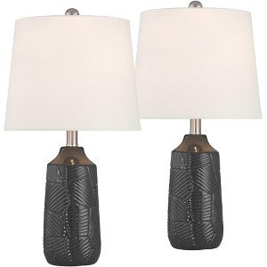 360 Lighting Unity 22 1/4" High Small Modern Accent Table Lamps Set of 2 Black Ceramic White Shade Living Room Bedroom Bedside Nightstand House Office - 1 of 4
