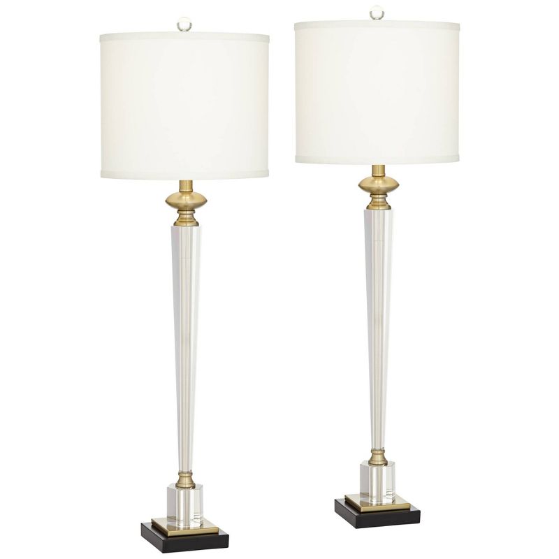 Vienna Full Spectrum Modern Table Lamps 38 1/2" Tall Set of 2 Clear Crystal Glass Hexagonal Column White Drum Shade for Bedroom Living Room Bedside, 1 of 10