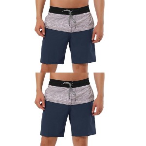 Lars Amadeus Men's Summer Color Block Drawstring Swim Beach Board Shorts 2 Pack - 1 of 4
