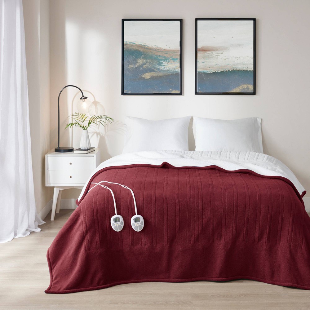 Photos - Duvet Serta King Fleece to Faux Shearling Heated Blanket Burgundy 