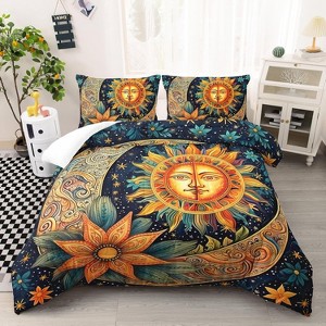 Hachikiko Boho Sun & Floral Botanical Comforter Set - Bedding for Kids Girls Boys Teens with 2 Pillowcases - 1 of 4
