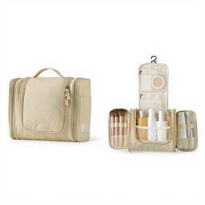 Anna-Kaci Hanging Travel Toiletry Bag with Multi-Compartment Design and Hook Organizer - Light Beige - 1 of 4