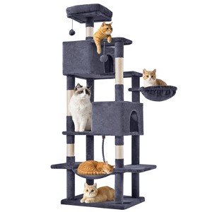 ELJGET 66" Cat Tree Tower, Large Multi-Cat Climbing Condo with Extended Platforms, Cozy Hammock & Pet House for Indoor Cats – Dark Grey - 1 of 4