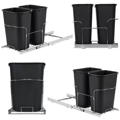 Double Bin Pullout Trash Can with Damping, Under Cabinet Door-Equipped Model