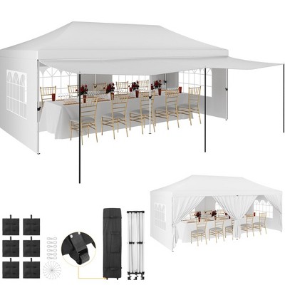 10x20 Pop Up Canopy Tent with Awning, Commercial Canopy Tents for Parties, 10x20 Tents with Roller Bag, Upgraded Thickened Legs, White