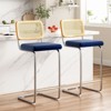 PexFix 2Pcs Counter Height Bar Stools Upholstered Velvet Barstools with Rattan Back 30" Height Stools Armless Bar Chairs for Kitchen Island Blue - 2 of 4