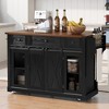YOOCOZZ 58" Kitchen Island with Drop Leaf, Sliding Barn Door, Metal Grid Side Door, Spice Rack+Glass Holders - 3 of 4