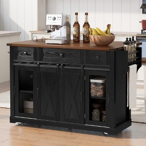 Spassway Kitchen Island with Storage Drawers and side Cabinets Rolling Kitchen Cart with Power Outlet Spacious Countertop for Meal Prep Dining - 1 of 4