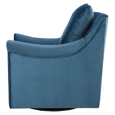 Blue Velvet Swivel Accent Chair with Wood Frame