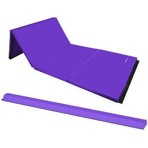 BalanceFrom Fitness 72 x 48 Inch All Purpose Exercise Mat Bundled with 8 Foot Balance Beam Foldable Gymnastic Activity Set, Purple - 1 of 4