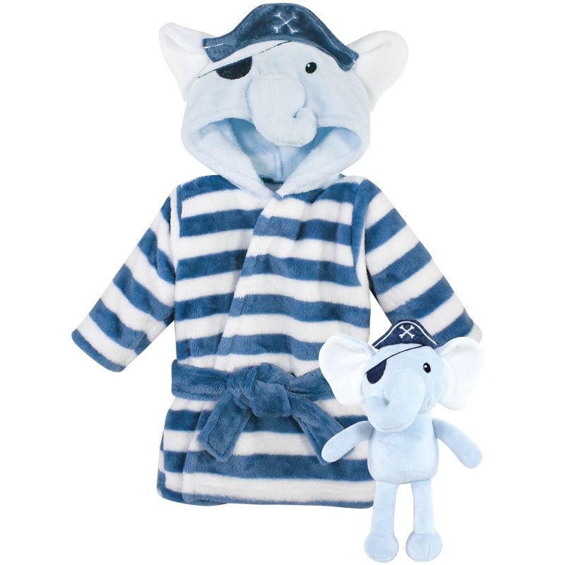 Hudson Baby Infant Boy Plush Bathrobe and Toy Set, Pirate Elephant, One Size, 1 of 5