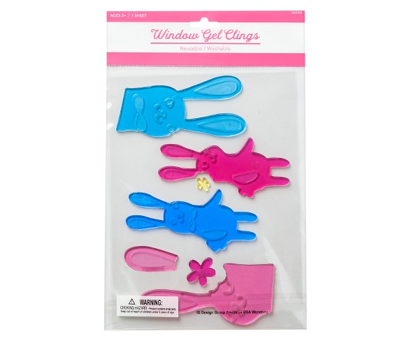 3pc Easter International Greetings Bunny Window Gel Clings