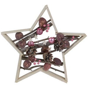 Northlight Ornaments and Pinecones Star-Shaped Birch Wood Christmas Decoration - 14.5" - 1 of 4