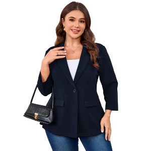 Plus Size Casual Blazer for Women Long Sleeve Lapel Open Front Bussiness Cardigan Suit Jackets Blazer with Pockets - 1 of 4