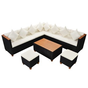 vidaXL Patio Furniture Set of 7 Black Poly Rattan Large - 1 of 4