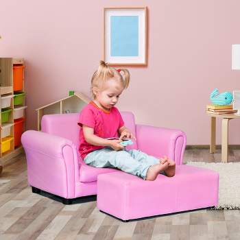Costway Pink Kids Sofa Armrest Chair Couch Lounge Children Birthday Gift w/ Ottoman
