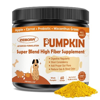 ZEBORA Pumpkin for Dogs – Natural fiber with apple & probiotics, supports digestion, firm stool, diarrhea, constipation. Add water make puree 60scoops