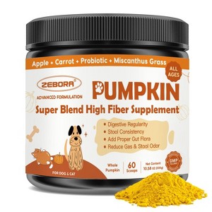 ZEBORA Pumpkin for Dogs – Natural fiber with apple & probiotics, supports digestion, firm stool, diarrhea, constipation. Add water make puree 60scoops - 1 of 4