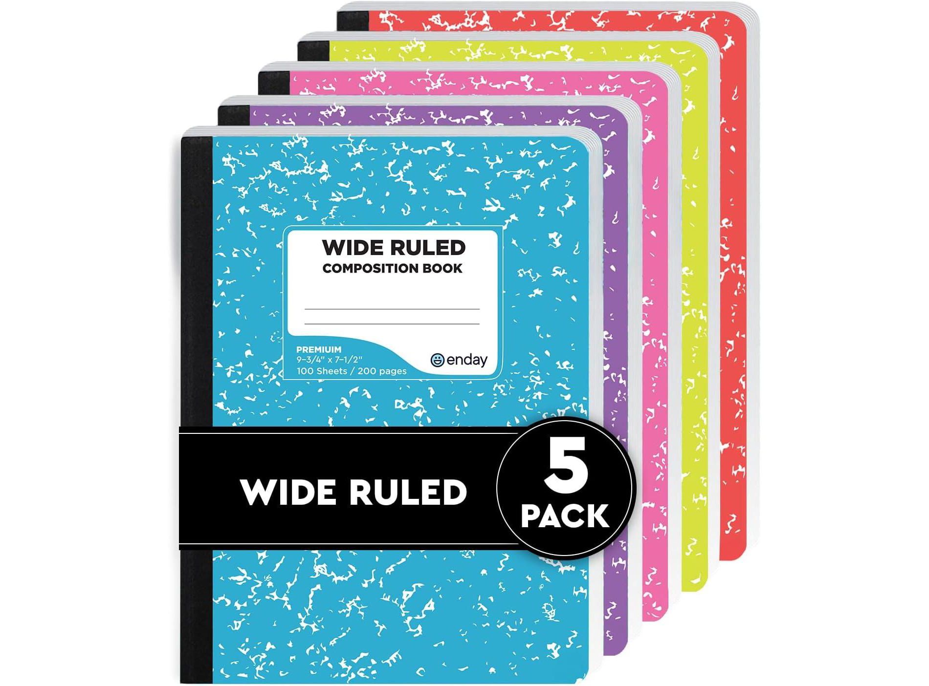 Enday Composition Notebook Wide Ruled (5 Pack, Assorted Colors) Hard Cover Marble Composition Notebook, 100 Sheets