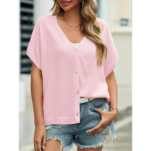 Coolmee Women Casual V Neck Short Sleeve Knitted Cardigan Lightweight Button Sweater Jacket - 1 of 4