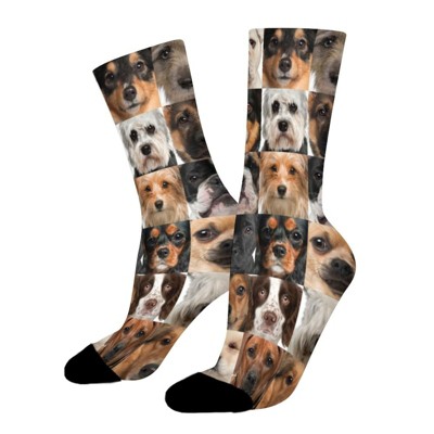 Collage Of 36 Dog Heads Women Printed Crew Socks Funny Funky Socks Soft Polyester Novelty Gifts for Artists Men
